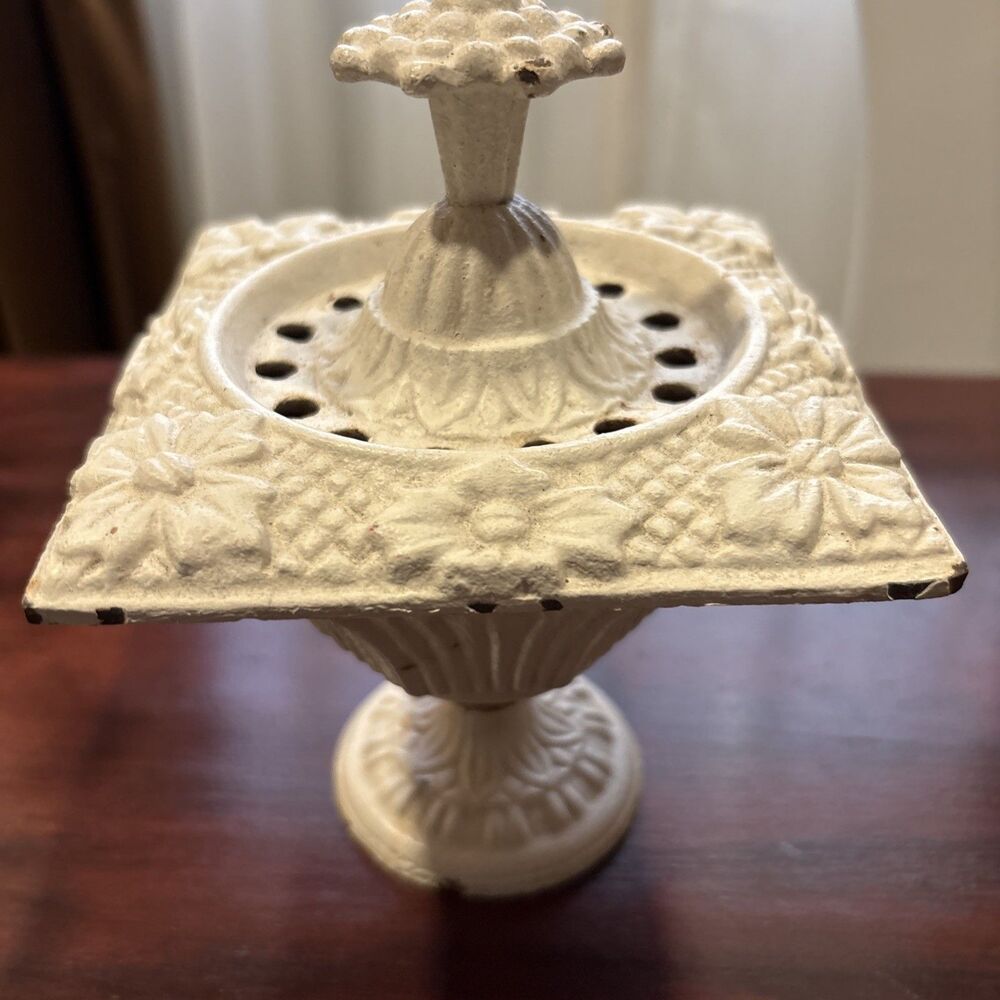 Hen-Feathers Cast Iron Small Lidded Urn, Ivory Votive Cast Iron Stove Topper